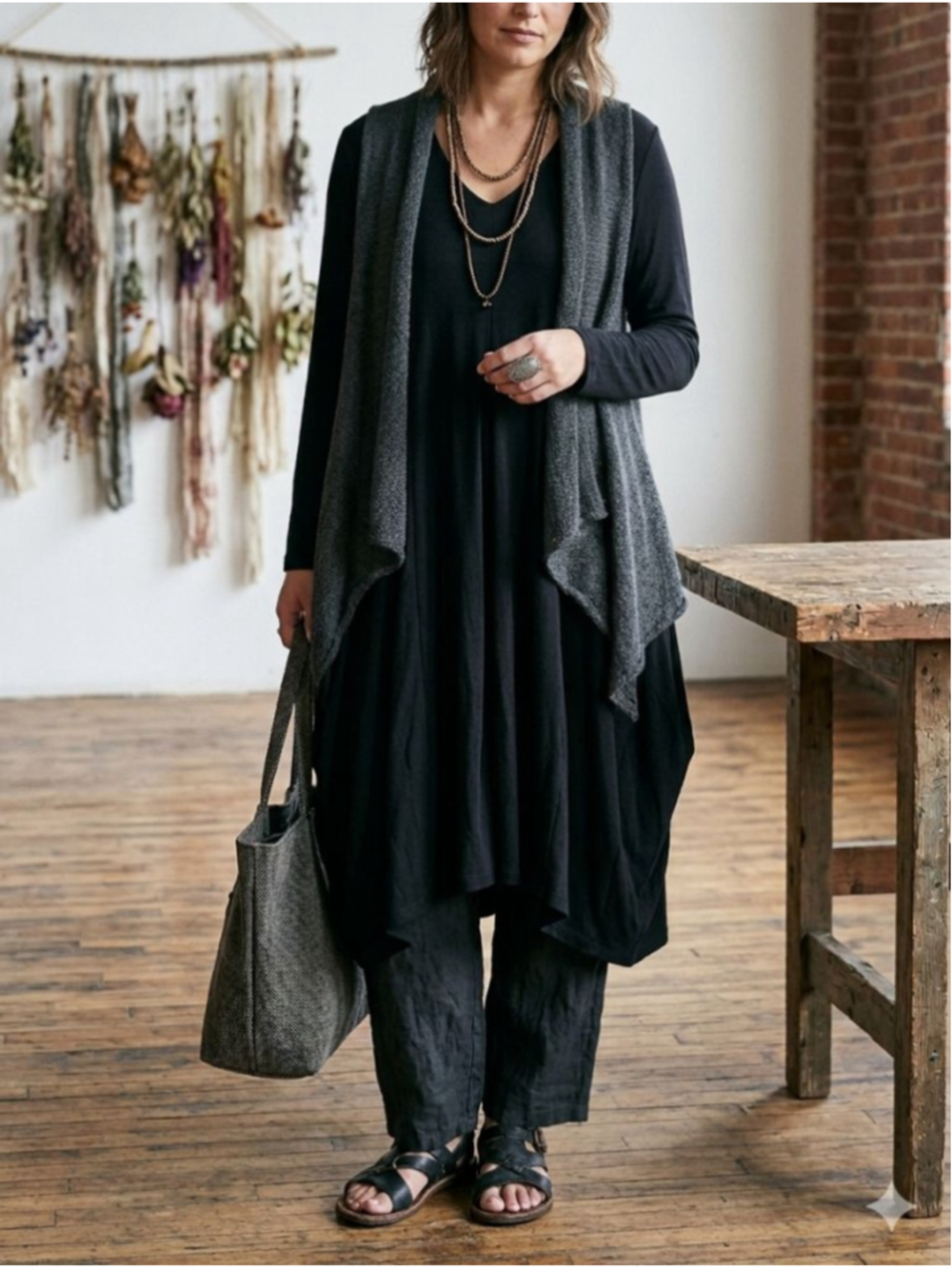 Made in Italy Lagenlook SAGA Black Long Sleeve Viscose Blend Balloon Dress S